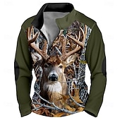 cheap Hunting Sweatshirts-Men's Elk Camo Sweatshirt Sports Color Block Long Sleeve High Neck Outdoor Hunting Black Brown Dark Gray Gray Zipper Quarter Zip Fall Winter Designer S M L XL XXL 3XL