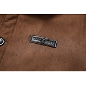 billige Faux suede jakker-Herre Imitert semsket jakke Vindtett jakke Brun semsket jakke Avslappet Fritid / hverdag Vindtett jakke Lomme Fleece krage Vinter Vår &amp; Vinter Helfarge Årgang Mote Skjortekrage Normal Svart Brun Grå