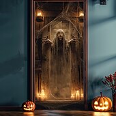 olcso Halloween ajtóborítók-Ajtófedél Kültéri bannerek Csontváz Pszichedelikus Sötét Punk Gótikus Buli Szabadtéri Felvételi hátterek Bejárati ajtó Fali veranda Lakberendezés