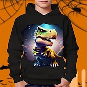billiga Pojkes Halloween kostymer-Halloween Pojkar 3D Dinosaurie Huvtröja Långärmad Vår Höst Mode Streetwear Barn 4-12 år Huva Utomhus Ledigt Dagligen Normal