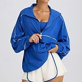 tanie Kurtki biegowe-Damskie Kurtka sportowa Zamek błyskawiczny do połowy Z kieszeniami Długi rękaw Top Athleisure Jesień Solidne kolory Szybkie wysychanie Oddychający Codzienny Sportowy Bieganie Odzież sportowa Odzie