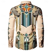 preiswerte Ethnisches Muster-Herren Federn Ethnisch Indische Kultur Hemd Knopfhemd Lässiges Hemd Langarm Vintage-Retro Urlaub Täglich Streetwear Sommer Frühling Umlegekragen 3D-Druck Hemden mit Kragen Khaki