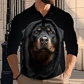 halpa Miesten eläinprinttipoolo-Miesten Eläin Koira Polo Pitkähihainen Poolopaidat Kauluskäänne Vapaa-aika ulko- Katu Urheilu- ja treenivaatteet Arki-asut 3D-tulostus Napit Kevät Syksy Talvi Tumman ruskea Musta