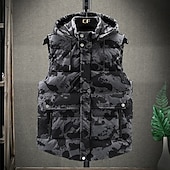levne Pánská péřová vesta-Pánské Puffer Vesta Kamizelka Vesta Dovolená Denní Rande Módní Na běžné nošení Zima Kapsy Polyester Zahřívací Pohodlné Pevná barva Kamuflážní barva Zip Kapuce Běžný Černá Tmavě šedá Béžová Šedá Vesta