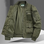 ieftine Jachete cargo-Bărbați Jacheta de Bombardier Jachetă militară Palton Sport Jacheta Varsity Sport exterior Casual Impermeabil Αντιανεμικό Fermoar Buzunar Primăvară Toamnă Iarnă Culoare solidă Activ Capișon Regulat