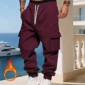 baratos Carga-Homens Calças Esportivas Calças de lã Corredor Calças de inverno Calça de moletom cargo Com Cordão Bolsos Cintura elástica Tecido Conforto Quente Esportes Diário Moda Casual Preto Branco