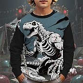 billiga Pojkes Halloween kostymer-Halloween Pojkar 3D Tecknat Dödskalle Spöke T-shirt Långärmad Vår Höst Mode Grundläggande Barn 4-12 år Rund hals Utomhus Ledigt Dagligen Normal