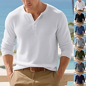 levne základní trička-Pánské Tričko Tričko Henley Trička Tričko Top Dlouhý rukáv Henley Jaro Podzim Bez vzoru Módní Designové Základní Knoflíky Dovolená ulice Jdeme ven Bílá Top tričko pro muže