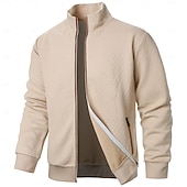 cheap Casual Jackets-Men's Outdoor Jacket Sport Coat Formal Home Pocket Minimalist Spring Fall Solid Color Active Neutral Shirt Collar Regular Black Burgundy Navy Blue Khaki Grey Jacket