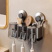 abordables Porte-brosse à dents-Porte-brosse à dents à ventouse avec tasses, étagère de salle de bain, porte-brosse à dents, organisateur de douche, brosse à dents murale, organisateur de salle de bain, organisateur de brosse à