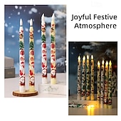 preiswerte Weihnachtsbeleuchtung-Flammenlose Stabkerzen mit weihnachtlichem Farbmuster, batteriebetrieben mit Fernbedienung und Timer, flackernde LED-Stabkerzen mit 3D-Docht, Weihnachtsmann, Schneemann, Weihnachtsbaum-Aufkleber,