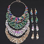 baratos Conjuntos de Jóias-Conjunto de Jóias 2 Com Strass cromada Brincos Colares Mulheres Elegante Vintage Moda Estilo vintage Clássico Conjunto de jóias Para Casamento Festa Ocasião Especial
