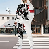 billige Herre 3D Sweatshirt Sett-Herre Løve 2stk 3D-genseresett Joggedress Hettegenser Langermet Lange bukser Med hette Fritid hverdag Moderne treningsklær Gateklær 3D-utskrift Vår Høst Vinter Hvit