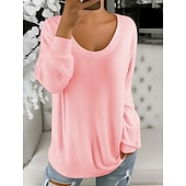 billige Plain t-skjorte-Dame Bluse عادي Fritid Vanlige topper Gul Rosa Blå Beige Vår Høst