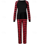 preiswerte Urlaubsfamilienabgleich-Familie Schlafanzug Karomuster Heim Patchwork Rote Langarm Aktiv Passende Outfits