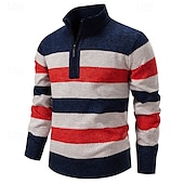 cheap Men&#039;s Pullover Sweater-Men&#039;s Pullover Sweater Jumper Knit Sweater Ribbed Knit Regular Tops Knitted Stripe Quarter Zip Fashion Basic Vacation Daily Wear Clothing Apparel Fall Winter Navy Blue Green S M L