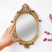 abordables sculptures murales-Miroir mural décoratif ovale à motif classique – Décoration murale de style européen, miroir de courtoisie créatif &amp;accessoires de photographie