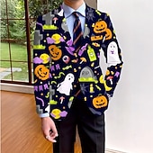 tanie Męskie drukowane marynarki-Halloween Męskie Płaszcz Marynarka Na zewnątrz Ulica Codzienny Codzienne W stylu brytyjskim Na każdy sezon 100% poliester Dynia Druk 3D Guziki Keep Warm Wygodny Guziki jednorzędowe Blezer Niebieski