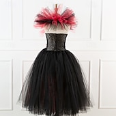 levne Dívčí halloweenské kostýmy-dětské dívčí cosplay šaty, cosplay šaty na zakázku, párty šaty s dlouhým rukávem, jednobarevné, párty na vystoupení, halloweenské párty, síťované, gotické, halloweenské, maxi šaty na zakázku, swingové