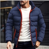 levne Pánské kabáty a parky-Pánské Zimní kabát Puffer bunda Polstrovaná bunda Kapsy Polyester Dovolená Denní nošení Rande Standardní Módní Na běžné nošení Pohodlné Zahřívací Zima Plná / Jednobarevná Fialová Černá Námořnick