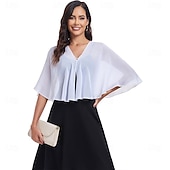 economico Scialle del Capo-scialli e mantelle trasparenti per feste serali formali, mantelle in chiffon con scollo a V per donne, scialle per invitati a matrimoni