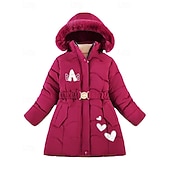 economico Giacca in piuma e parka per ragazze-Bambini Ragazze Cappotto in Piuma Cuore Moda Cerniera Scuola Cappotto Capispalla 4-12 Anni Autunno Nero Rosa Vino