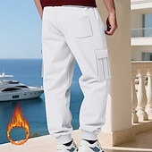 baratos Carga-Homens Calças Esportivas Calças de lã Corredor Calças de inverno Calça de moletom cargo Com Cordão Bolsos Cintura elástica Tecido Conforto Quente Esportes Diário Moda Casual Preto Branco