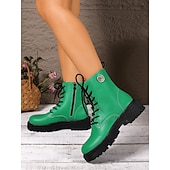 abordables Bottes de combat-Bottines de combat jaunes à lacets pour femmes – Bottines à plateforme épaisses et audacieuses avec fermeture éclair latérale, style streetwear punk pour l&#039;automne et l&#039;hiver