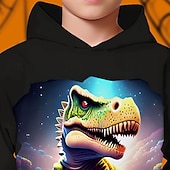 billiga Pojkes Halloween kostymer-Halloween Pojkar 3D Dinosaurie Huvtröja Långärmad Vår Höst Mode Streetwear Barn 4-12 år Huva Utomhus Ledigt Dagligen Normal