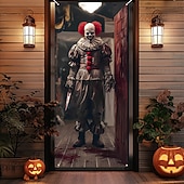 levne Nástěnné tapiserie-Kryt dveří Venkovní bannery Klaun 3D Temný punk gotický Večírek Outdoor Střelecké pozadí Vchodové dveře Veranda na zdi Bytové dekorace