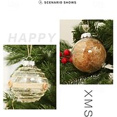 abordables Adornos-Juego de 6 adornos navideños transparentes con hilo para mascotas, bolas envueltas en flores secas, adornos navideños transparentes para bricolaje, para decoración de fiestas en el hogar.