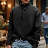 billiga tröja för män-Herr Pullover tröja Stickad tröja Ribbad Sticka Vanliga toppar Knappar Stickat Slät Kinakrage Mode Grundläggande Semester Dagliga kläder Kläder Höst Vinter Svart Grön M L XL
