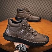 cheap Ankle Boots-Men&#039;s Coffee Brown Leather Sneakers with Contrast Stitching and Cushioned Sole – Comfortable Casual Shoes for Outdoor Adventures and City Fashion