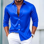 economico Camicie in raso da uomo-Per uomo Camicia Camicia in raso Camicia elegante Camicia casual Camicia con Bottoni Camicia da Ballo Semplice Formale Matrimonio Blu chiaro Nero Blu reale Oro Manica Lunga Bavero Tutte le stagioni