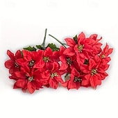 billige Kransar, Girlander &amp; Swags-2 bunter julestjerne med 7 røde kunstige julestjerneblomster og grønne plastblader til hjemmedekor, spisebord, bryllup, juletre og utstilling året rundt