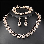 abordables Parures de Bijoux-Parure de bijoux 3 Perle Perle Chrome 1 Collier Boucles d&#039;oreilles Collier Femmes Élégant ancien Mode Le style rétro Classique Fleur Parure de Bijoux Pour Mariage Soirée robe demoiselle d honneur