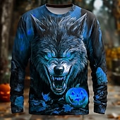 tanie koszulki Halloween-Halloween Męskie 3D Wilkołak Podkoszulek Długi rękaw Podkoszulek Druk 3D Półgolf Koszula Moda Przesadny Ulica Codzienny Niebieski Fioletowy Pomarańczowy Lato Wiosna Jesień Odzież S M L XL XXL XXXL