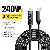 olcso Mobiltelefon-kábelek-240 W-os USB-C - USB-C kábel, 100 W-os PD 3.1 gyorstöltő töltőkábel MacBook Pro-hoz, Xiaomi-hoz, Samsung laptophoz, Essagerhez