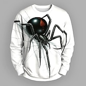 お買い得  アニマルプリント-男性用 SPIDER 3D スウェットシャツ カジュアル クルーネック バケーション パーティー 贈り物 ブラック ホワイト クルーネック 3D オールシーズン デザイナー
