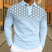 billiga Geometrisk pikétröja för män-Herr Geometrisk Polo Långärmad Polotröjor Kavajslag Business Casual Fritids- Dagliga kläder 3D-utskrift Knappar Vår Höst Vinter Svart Vit Blå