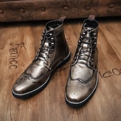 cheap Combat Boots-Men&#039;s Burgundy Faux Leather Combat Boots with Brogue Detailing – Durable Lace-Up Style for Casual Wear, Outdoor Walking, and Fashion Outfits