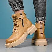 abordables Bottes de travail-Bottines décontractées marron clair pour homme avec fermeture éclair – bottes tendance en similicuir pour les aventures en plein air et les tenues décontractées