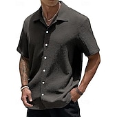 economico camicia da uomo con bottoni-Per uomo Camicia Camicia Estiva Camicia casual Camicia da Spiaggia Camicia con Bottoni Marrone Scuro Nero Bianco Verde chiaro Rosa Manica Corta Semplice Bavero Vacanza Camicia hawaiana Abbigliamento