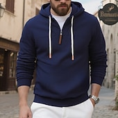 baratos Moletom com capuz de lã-Homens Moletom Moletom com capuz Moletom de lã Adamascado Preto Branco Vinho Azul Marinha Com Capuz Tecido Patchwork Desportos e Ar livre Casual Diário Roupa de rua Legal Roupa de Esporte Inverno