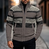 cheap Men&#039;s Cardigan Sweater-Men&#039;s Cardigan Sweater Cropped  Sweater Zip Sweater Knit Sweater Ribbed Knit Regular Tops Patchwork Pocket Color Block Stand Collar Fashion Classic Vacation Daily Wear Clothing Apparel Fall Winter