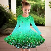 billiga 3D Shining Vision Klänning-Flickor 3D Blomma Klänning Långärmad Sommar Vår Semester Dagligen Helgdag Prinsessa Skön Ljuv Barn 4-12 år Vardagsklänning A linjeklänning Knälång Normal
