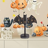 お買い得  ハロウィンの吊るし飾りとテーブルトップ装飾-ハロウィンキャンドルホルダー、大きなトゥインクルバットキャンドルスティック、ゴシックバットキャンドルホルダー、LEDトゥインクルライト付き、パーティーテーブルやキッチン用の不気味なトゥインクルバットデザイン &amp;マントルピース