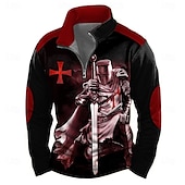 economico Gotico &amp; Teschio-Per uomo Cavalieri Templari Felpa Casual Manica Lunga Collo alla coreana Feste Club Rosso Blu Stampa 3D Zip a un quarto Autunno Inverno progettista