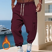 baratos Carga-Homens Calças Esportivas Calças de lã Corredor Calças de inverno Calça de moletom cargo Com Cordão Bolsos Cintura elástica Tecido Conforto Quente Esportes Diário Moda Casual Preto Branco