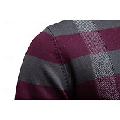 cheap Men's Elite Sweaters &amp; Cardigans-Men's Pullover Knit Regular Tops Check Pattern Crew Neck Cool Pullover School Vacation Clothing Apparel Spring Fall Dark Navy Purple S M L